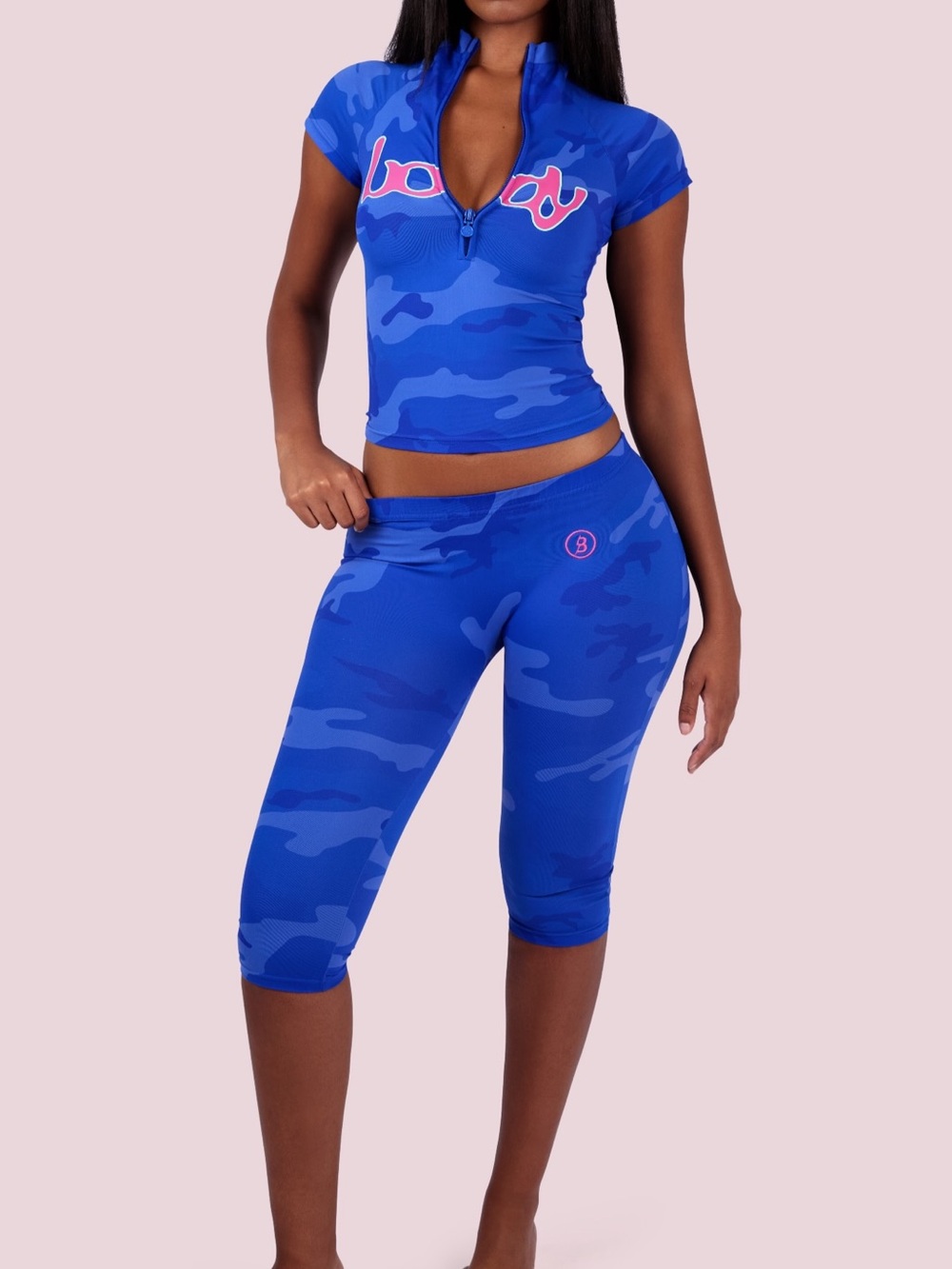 body by raven Blue Camo Capri Leggings set